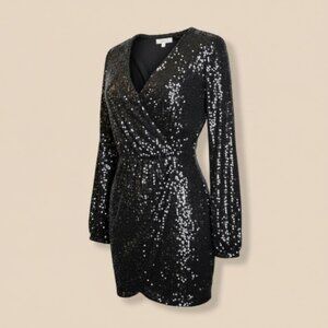 The Drop Helena Sequin Wrap Dress Bronze XS Long Sleeve Sparkle Holiday NWT